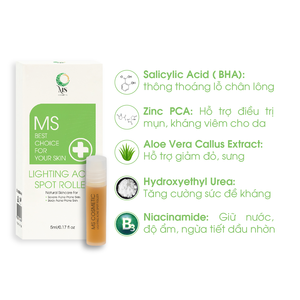 [Combo] 1 Thanh Lăn Mụn MS 5ml + 1 Serum Phục Hồi Da Hyaluronic Acid + Vitamin B5 30ml - JOA GREEN (TẶNG 1 Tẩy Tế Bào Chết MS 100ML) - MỸ PHẨM MS COSMETIC