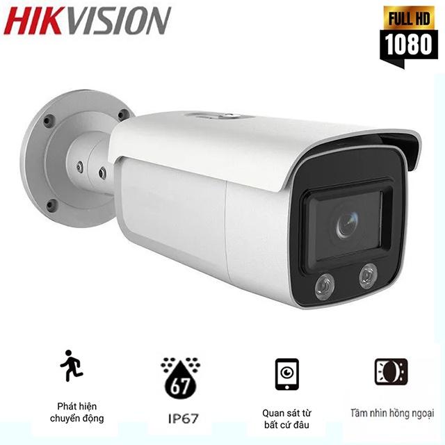 Camera IP Thân Trụ HIKVISION DS-2CD2T27G1-L có màu ,H.265+,IP67,chống ngược sáng,DC hoặc PoE,hàng rào ảo - Hàng chính hãng