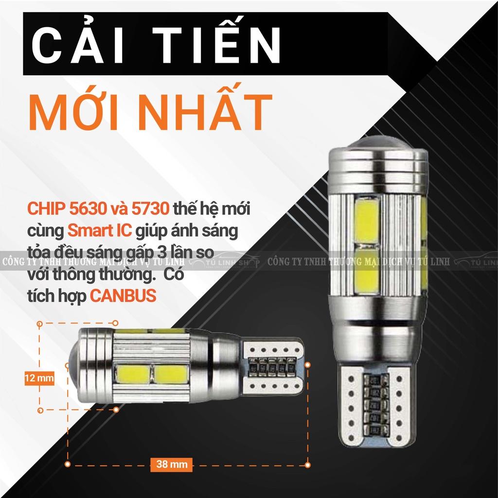 Đèn led demi, xi nhan thấu kính siêu sáng T10 10SMD 5630 W5W cho ô tô, xe máy