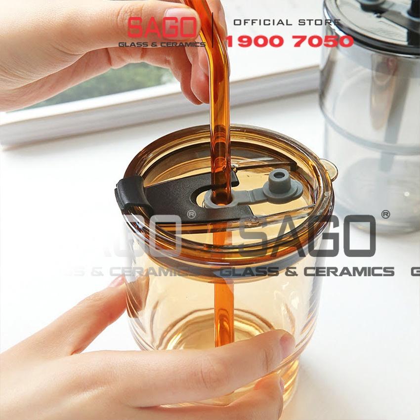 Ly Thủy Tinh Hai Tầng INS Water Cup 400ml Có Nắp | Tùy Chọn Có Bao Da và Óng Hút Thủy Tinh
