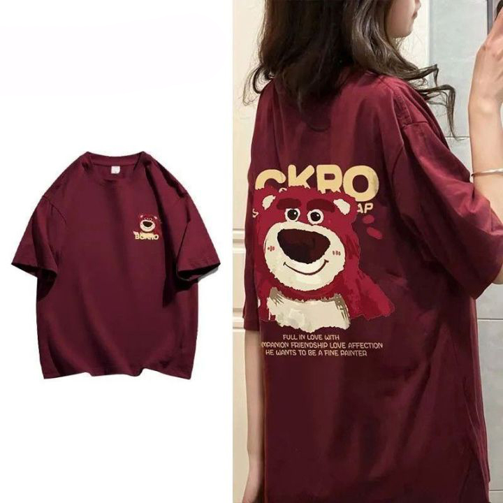 Áo thun nữ dáng rộng gấu Lotso mẫu mới, vải cotton khô 3158 dầy, đứng dáng, hình in 5D to bản