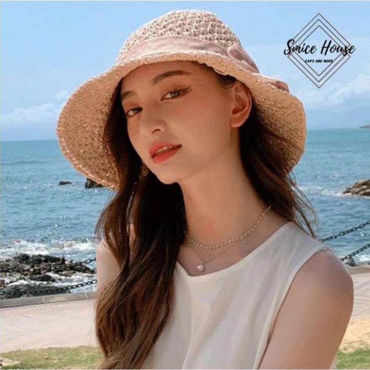Nón mũ cói mềm đi biển rộng vành nữ có thể gấp gọn phong cách thời trang Hàn Quốc- Smice House