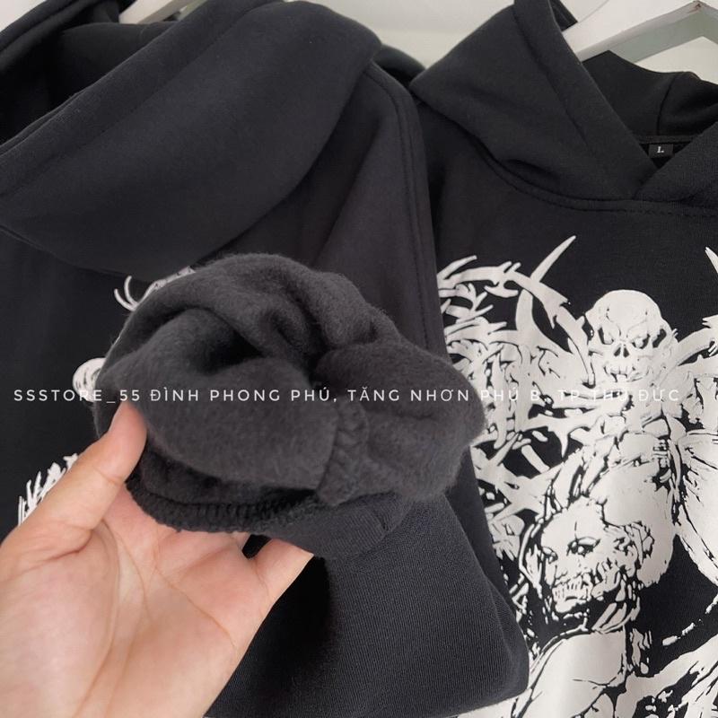 Áo Hoodie nỉ vah v2 màu đen form rộng unisex nam nữ