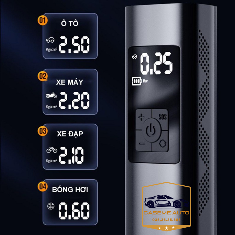 Bơm Lốp Ô Tô - Xe Máy Mini Không Dây CARSUN C3106, Pin Sạc 4000mAh, Áp Suất 150PSI, Có Đèn LED Chiếu Sáng, Đèn Cảnh Báo, Kiêm Sạc Dự Phòng Cao Cấp