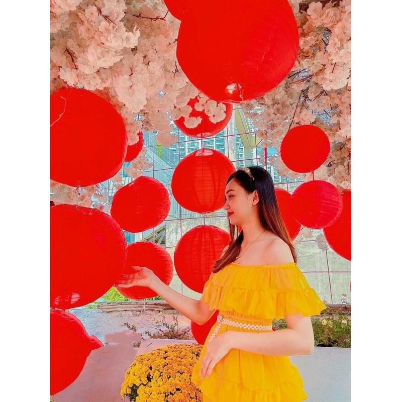 Đầm Maxi tầng vàng bẹt vai