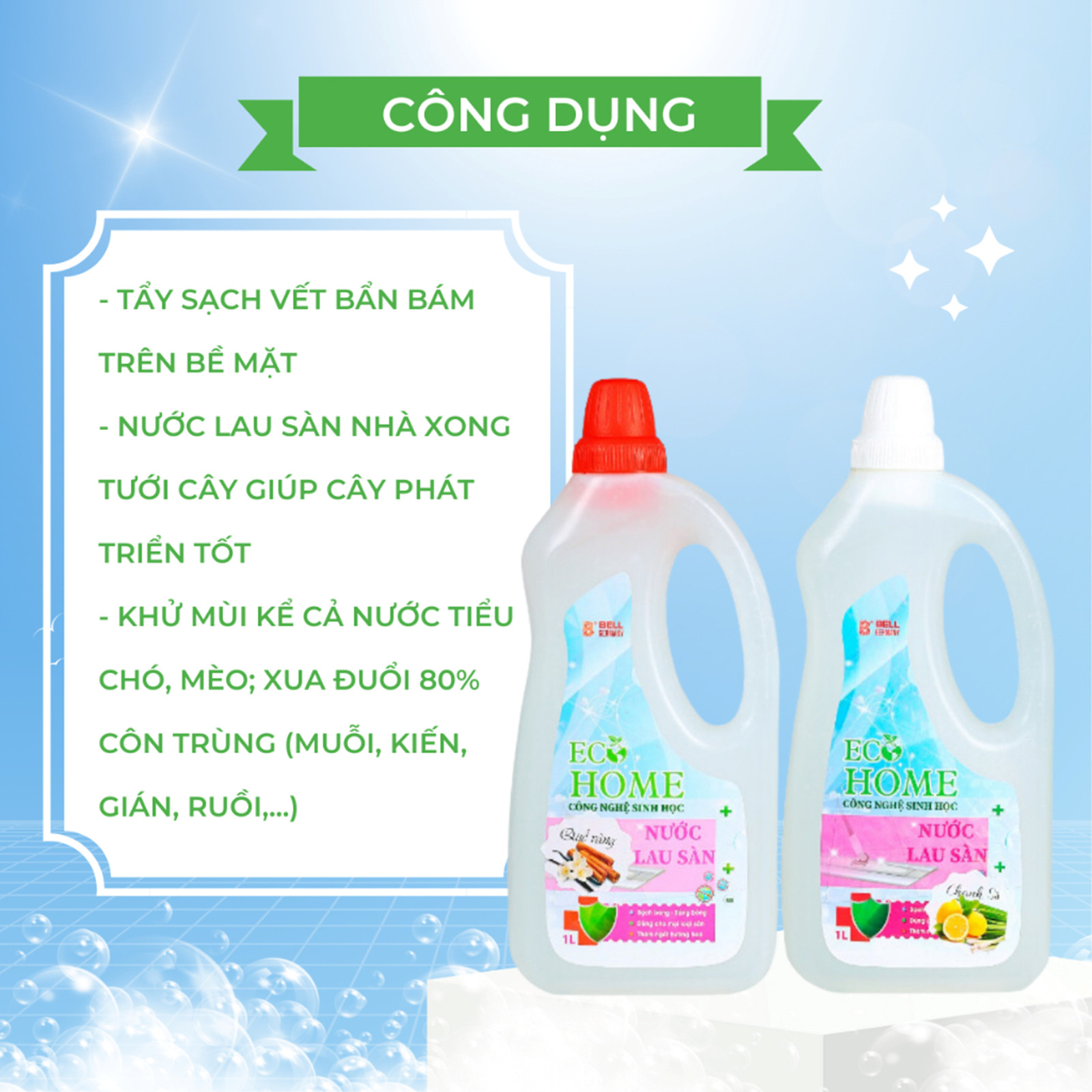 Nước Lau Sàn Công Nghệ Sinh Học ECOHOME 1 Lít Hương Quế Sả Chanh Giúp Tẩy Sạch Bụi Bẩn Trên Bề Mặt Sàn