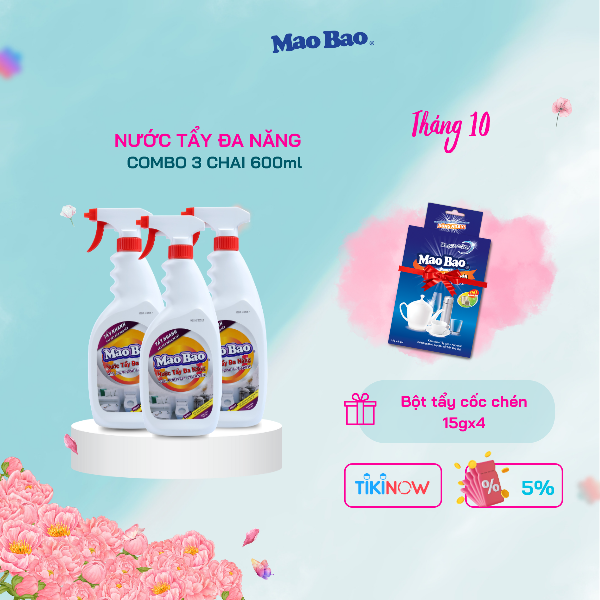 Combo 03 chai Nước Tẩy Đa Năng Mao Bao 600ml