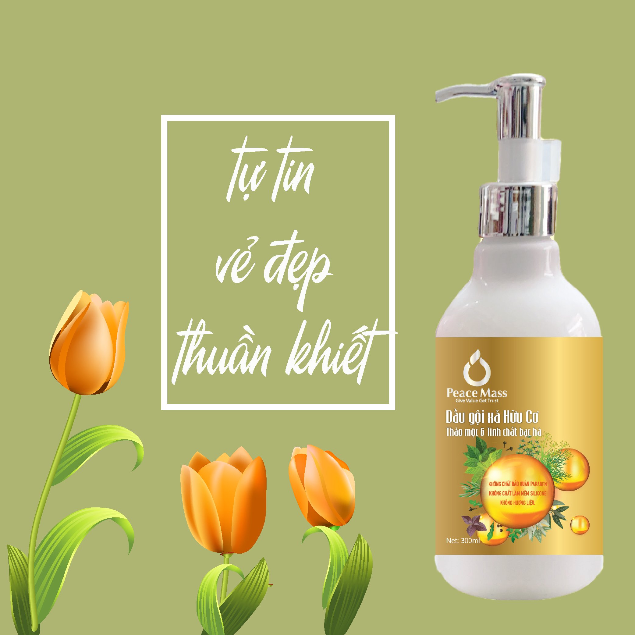 Dầu Gội Xả Thảo Mộc Tinh Chất Bạc Hà Peace Mass 300ml (Thuộc nhóm Sản phẩm Lành tính / Hữu cơ)