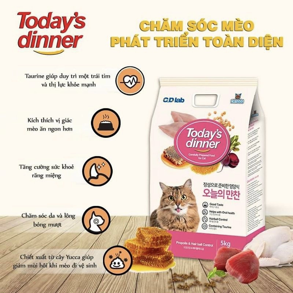 Hạt Thức Ăn Cân Bằng Dinh Dưỡng Cho Mèo Mọi Lứa Tuổi Today's Dinner Gói 1kg