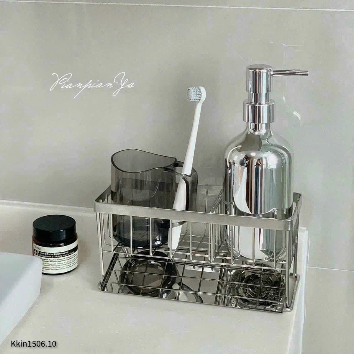 Khay inox 304 để đồ rửa chén bát kèm khay hứng nước mẫu mới 2023