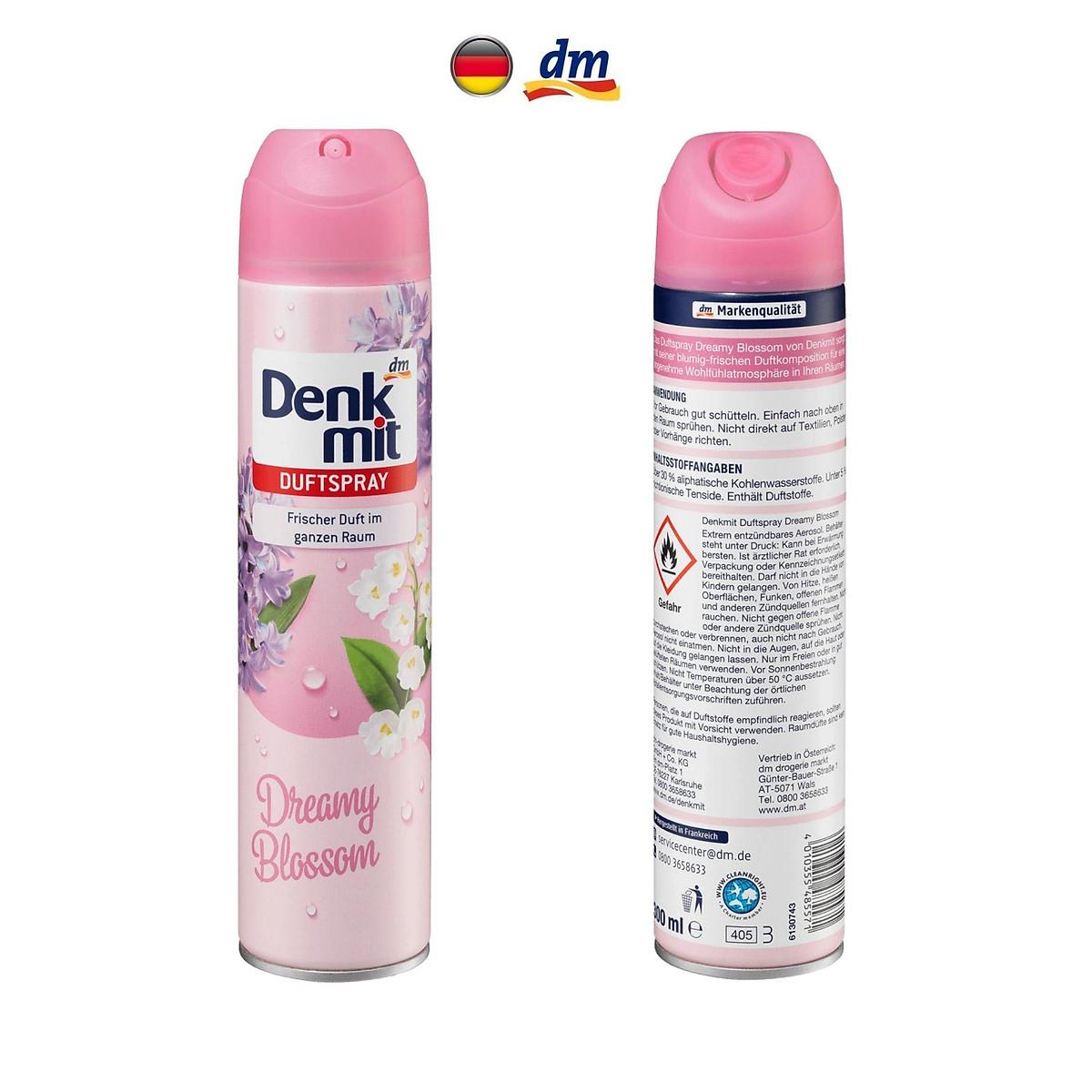 Bình xịt thơm phòng hương hoa Denkmit giúp khử mùi hôi trong không khí Dreamy Blossom, 300 ml, nhập Đức