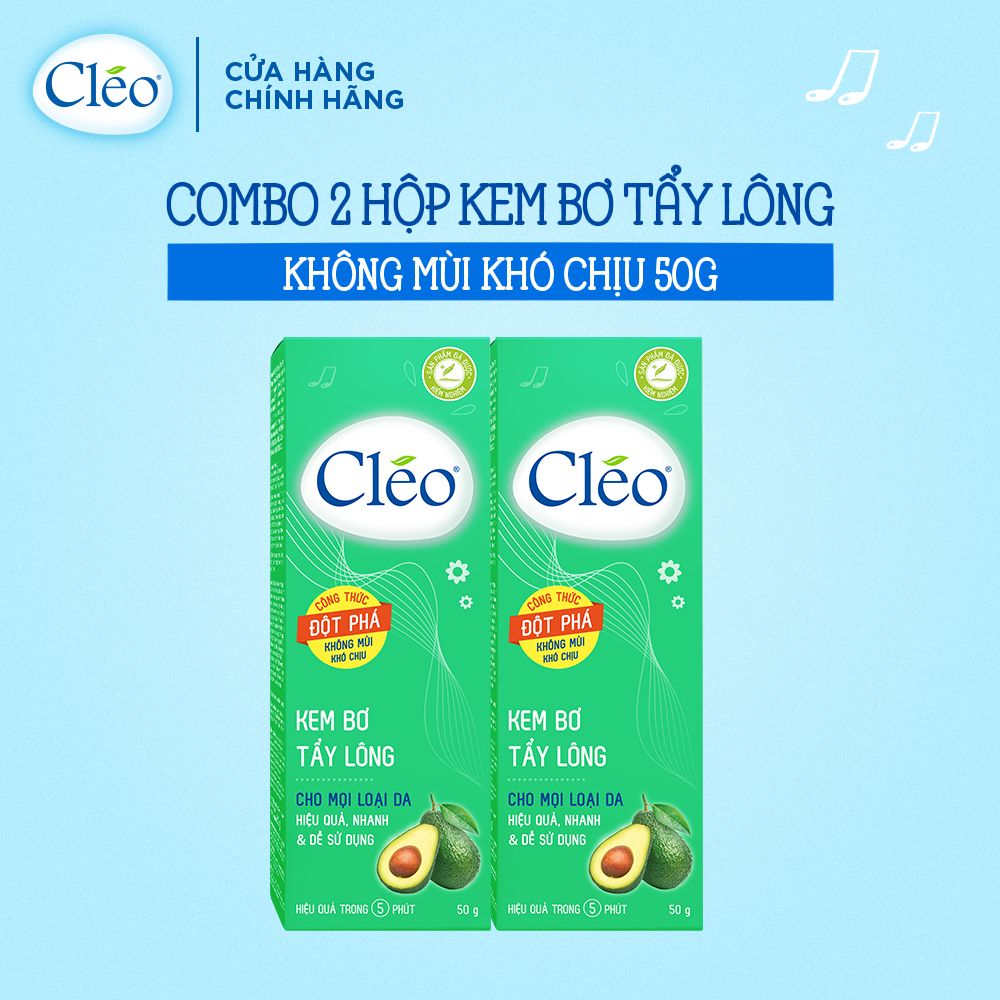 Combo 2 hộp Kem Bơ Tẩy Lông Cléo 50g/ hộp Hương Thơm Dễ Chịu Công Thức Đột Phá cho Mọi Loại Da kể cả Da Nhạy Cảm