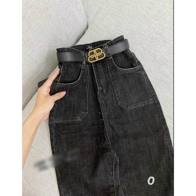 Quần jeans nữ túi đắp vuông xám đen xước - Quần skinny jeans lưng cao quảng châu