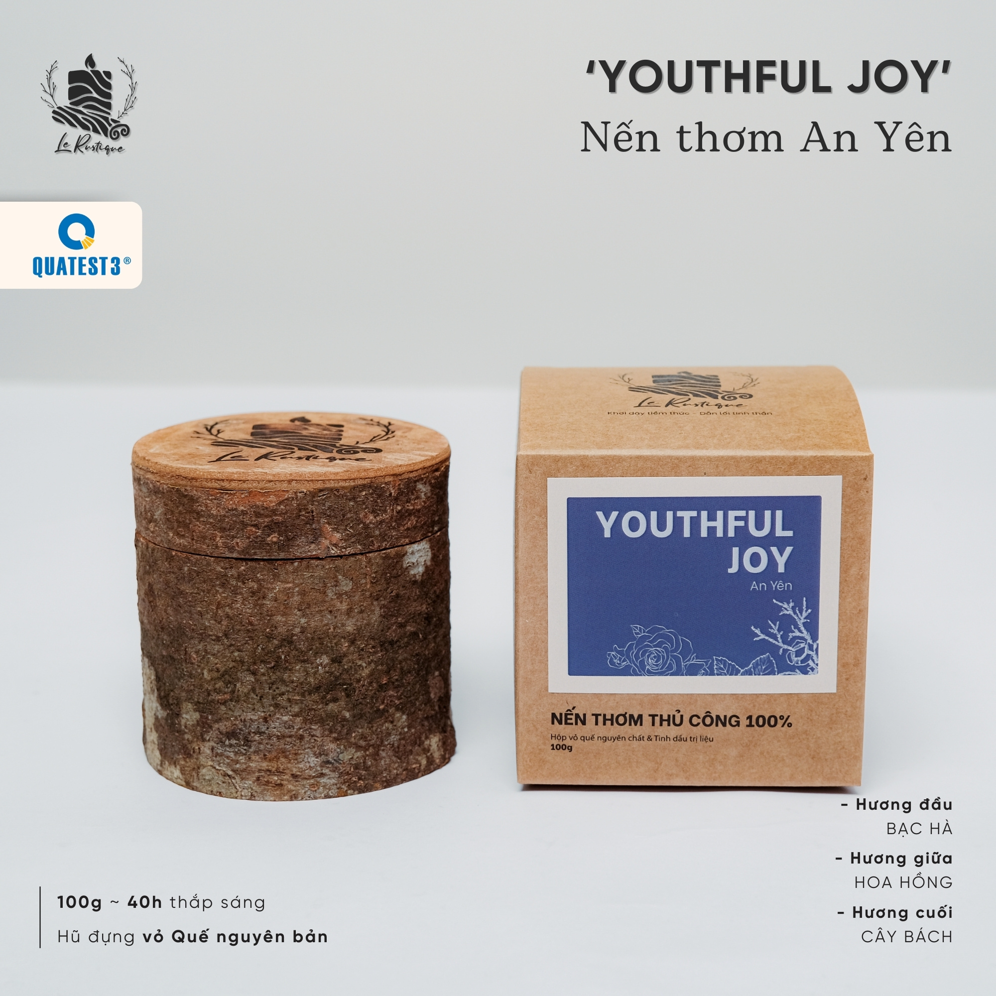 Nến Thơm Trị Liệu Le Rustique An Yên (Youthful Joy) - Nến Thơm Cao Cấp - An Toàn Sức Khỏe