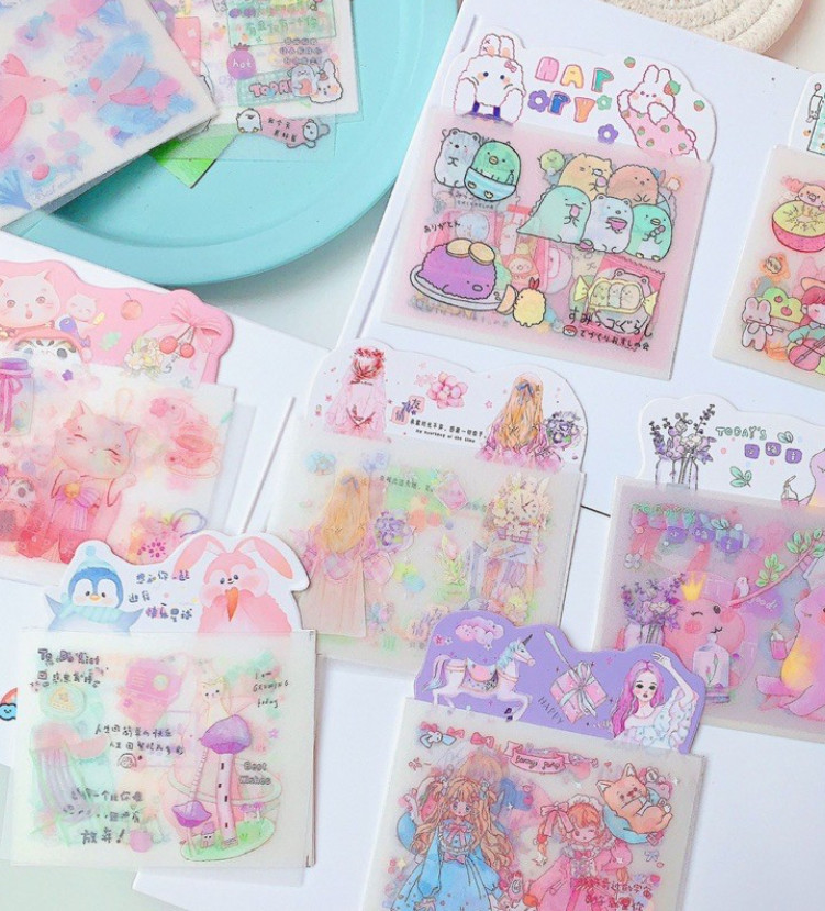 Set 4 Tấm Sticker Nhũ Vân Sần Xinh Xinh Dễ Thương Hình Dán Cute Stickers Trang Trí Sổ Tay-điện thoại