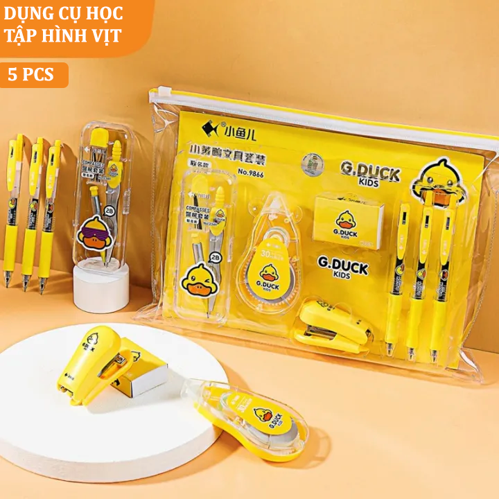 BỘ DỤNG CỤ HỌC TẬP HÌNH VỊT VÀNG 5 IN1-HT