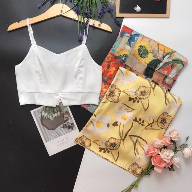 BỘ LỤA ÁO CROPTOP QUẦN XẺ XINH
