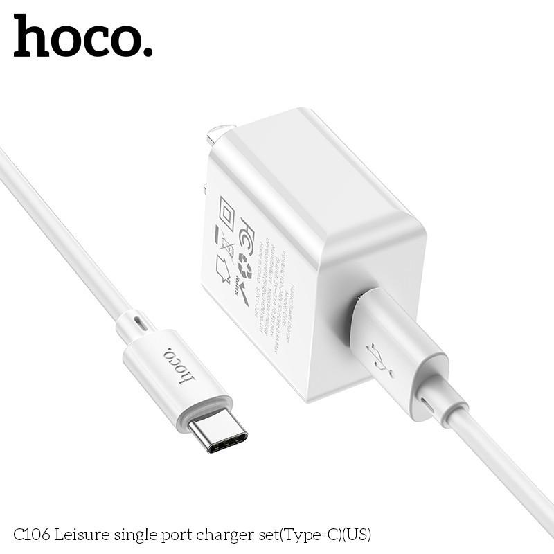 Củ sạc, bộ sạc nhanh 10.5W Hoco C106 5V/2.1A tương thích với nhiều dòng máy, dây dài 1m hàng chính hãng