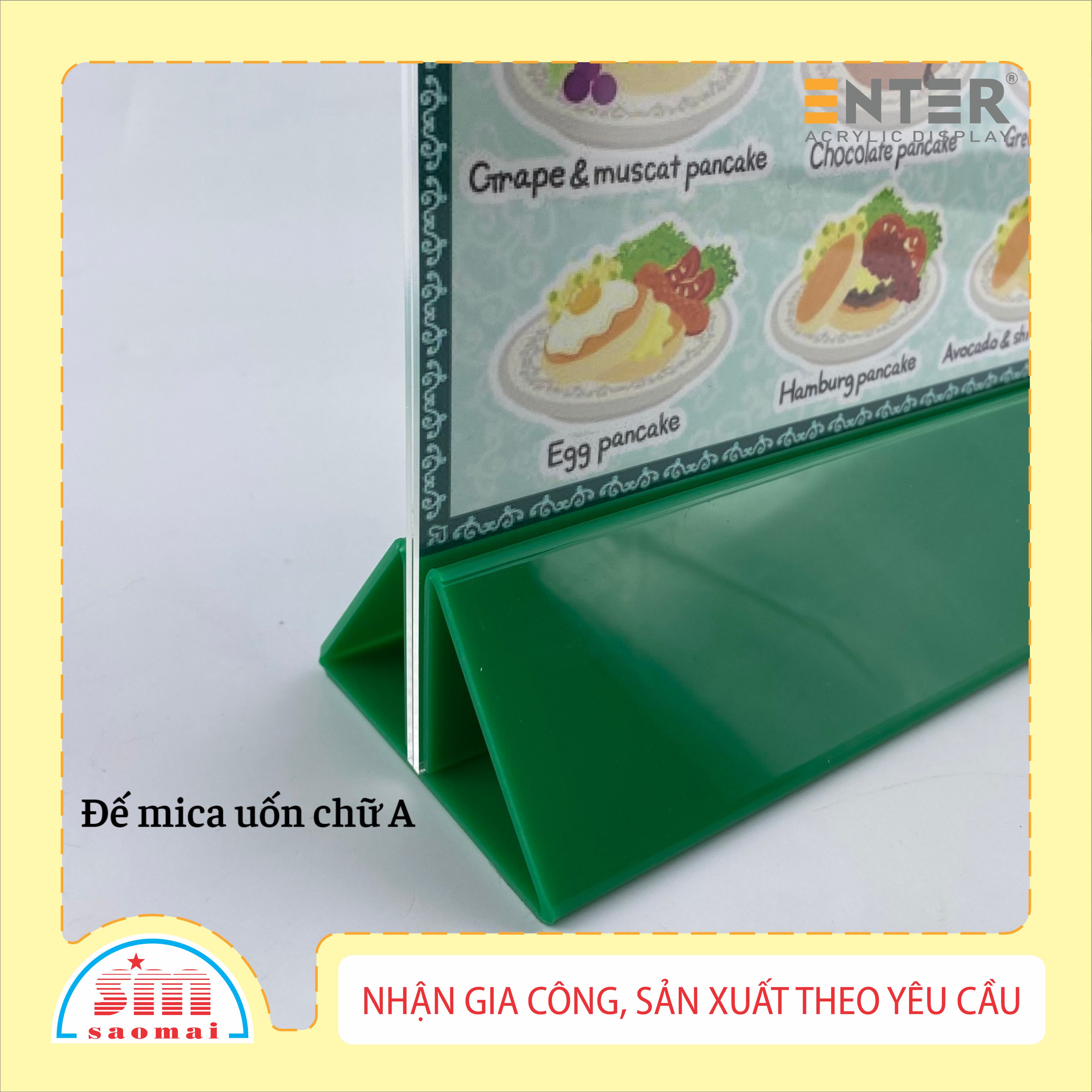 Kệ mica 2 mặt Enter E09-A LR 100x200mm đế lùa uốn chân chữ A