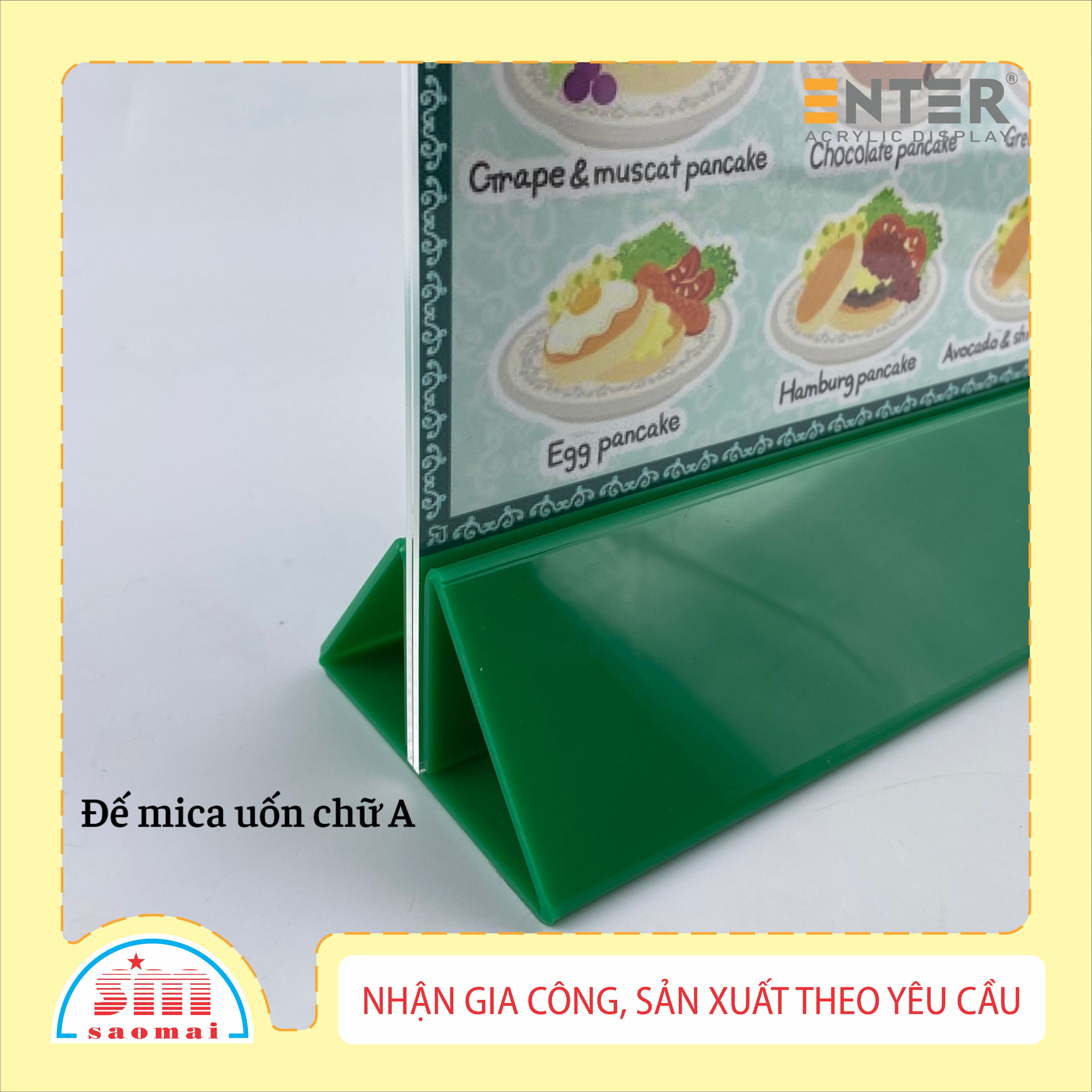 Kệ mica 2 mặt Enter E10-A LR 100x150mm đế lùa uốn chân chữ A