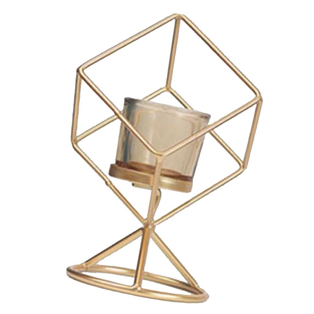 Nordic Style Geometric Candle Holder Stand with Glass Cup Golden