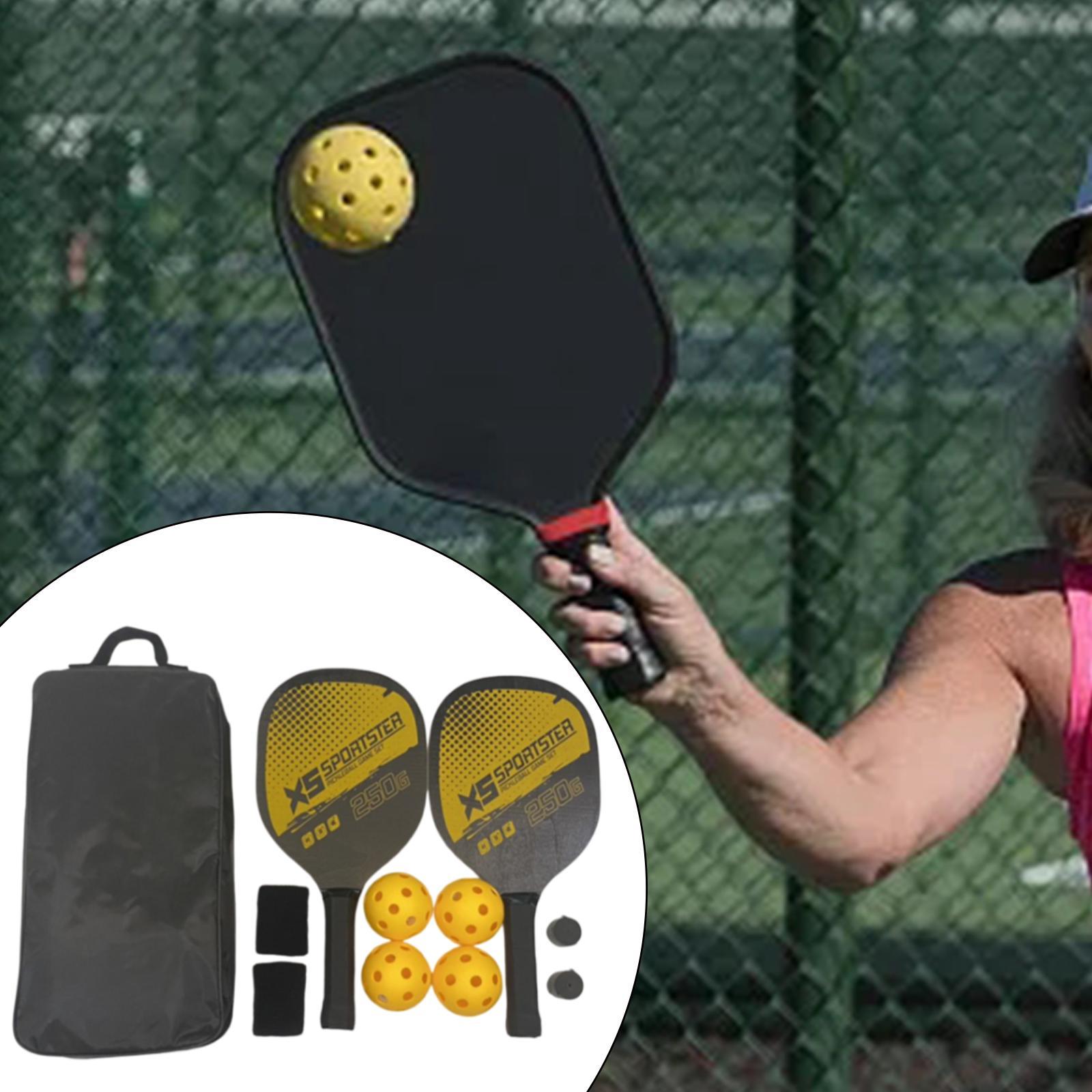 Pickleball Paddles Set 2 Paddles 4 Balls Non Slip Handle 2 Hand Glue 2 Bracers Racquet Pickleball Rackets for Player Beginner Play