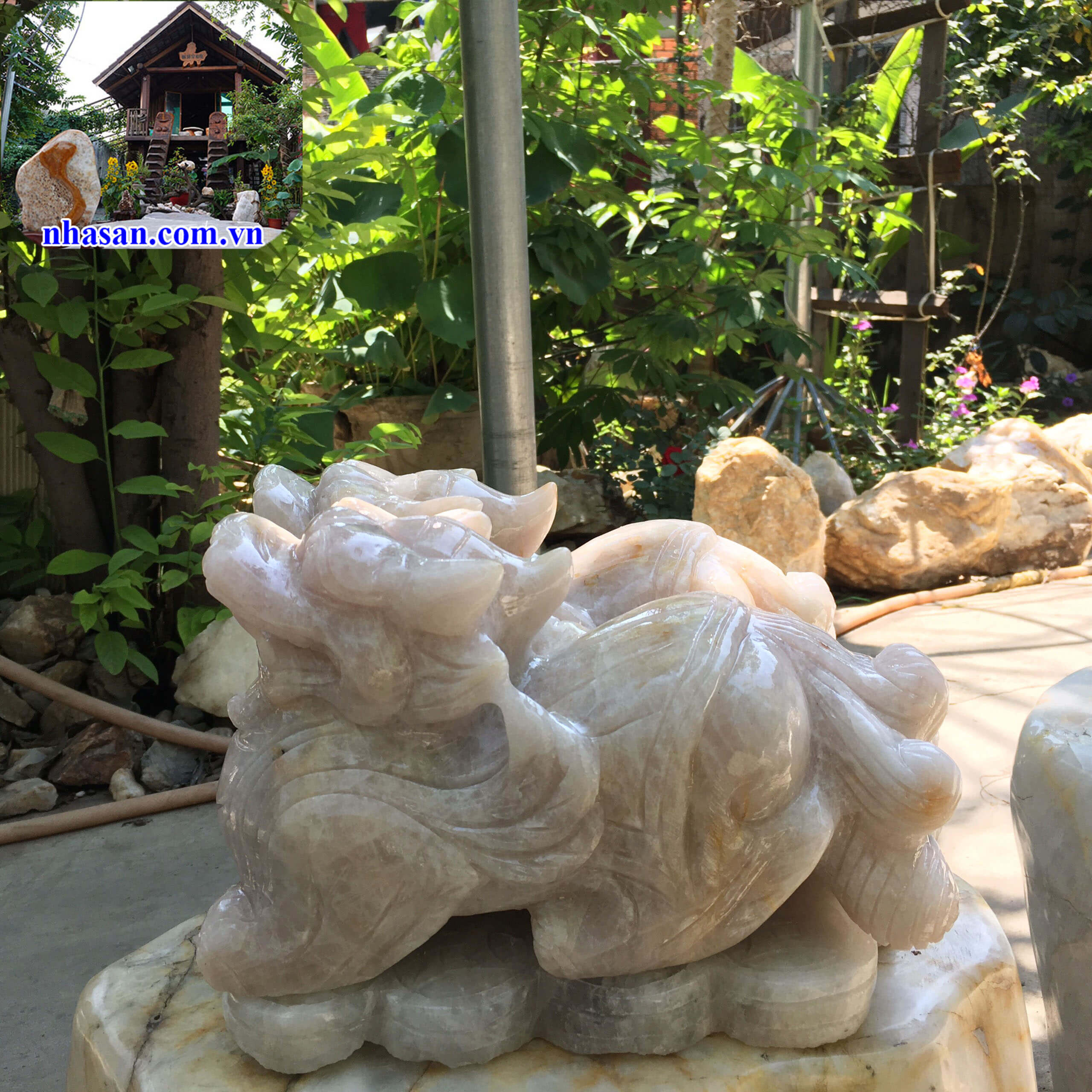 Cặp tỳ hưu đá thạch anh hồng tự nhiên nguyên khối phong thủy TH nặng 16.5Kg kích thước 30x13x19cm – Linh Vật phong thủy may mắn