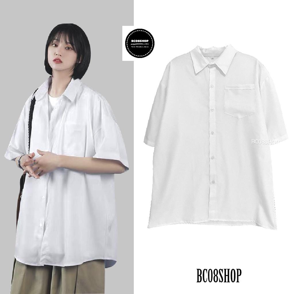 Áo Sơ Mi Trắng Tay Lỡ Có Túi basic Unisex chất vải lụa mềm mịn form rộng