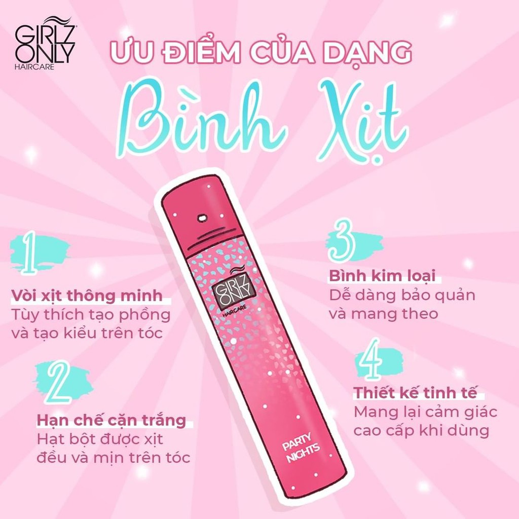 Dầu gội khô không cần nước Girlz Only Anh Quốc làm sạch bụi bẩn, làm phồng chân tóc, giữ nếp, tạo kiểu tóc bồng bềnh, suôn mượt - Massel Official