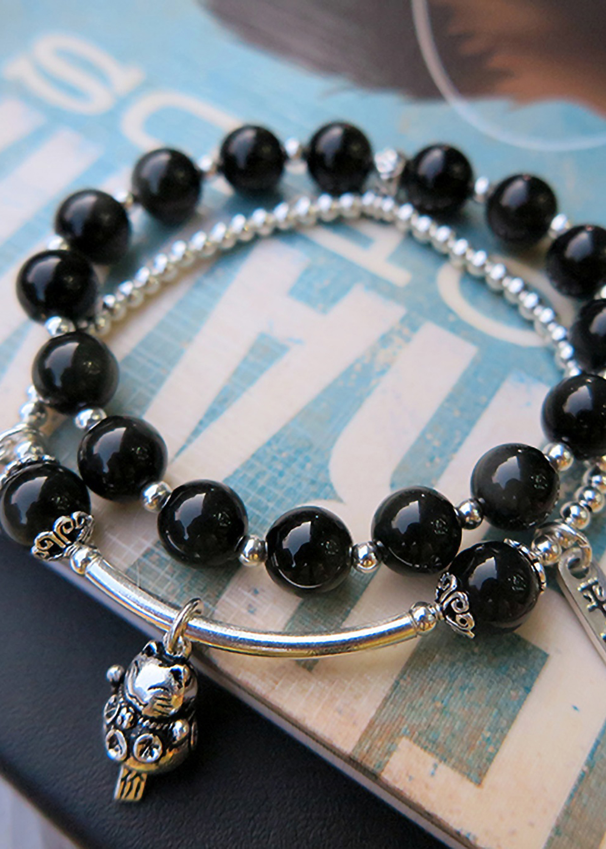 Vòng 2 line đá thạch anh tóc đen phối charm trái thông mệnh thủy, mộc - Ngọc Quý Gemstones