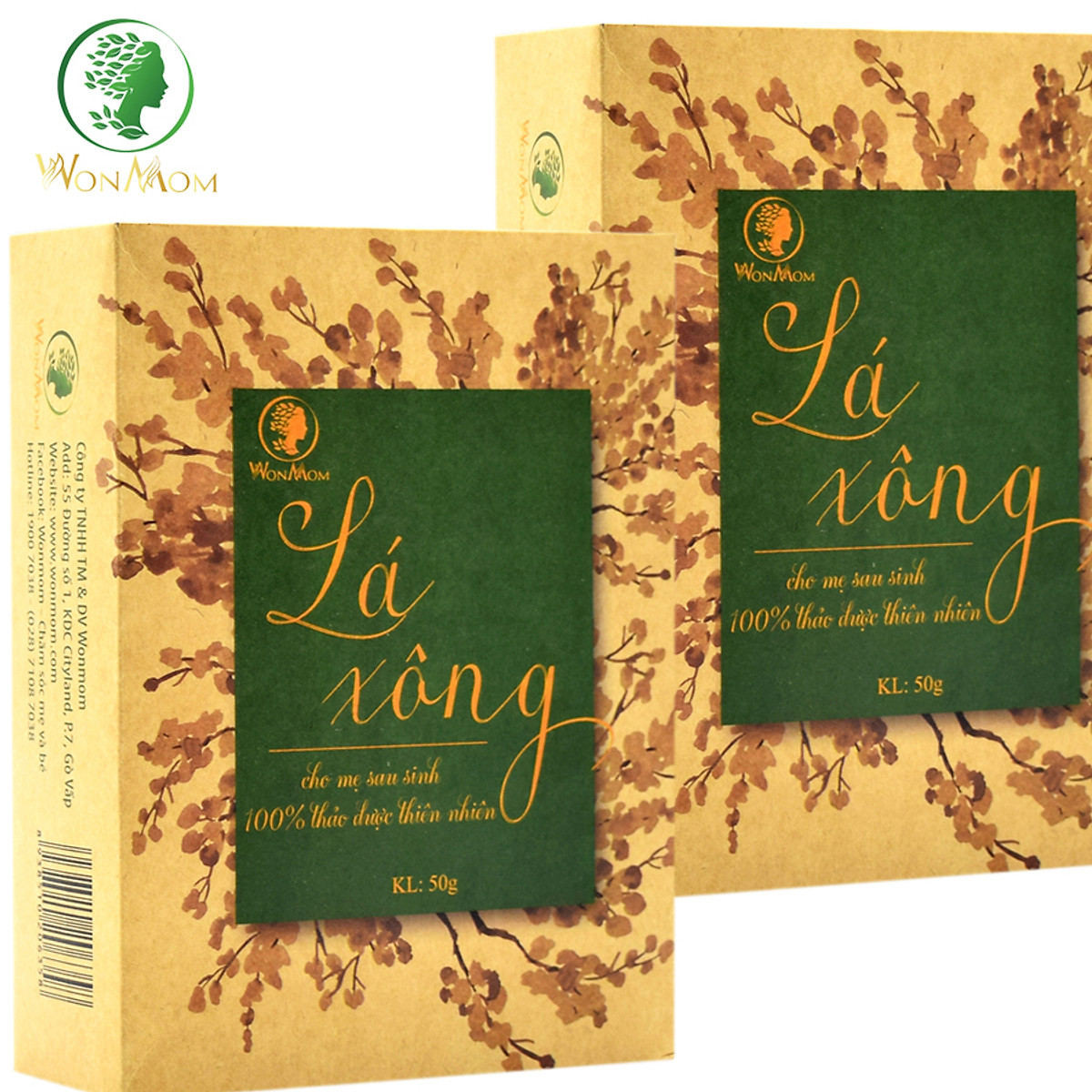 Combo 2 hộp lá xông tắm sau sinh Wonmom (50g x 2 hộp)