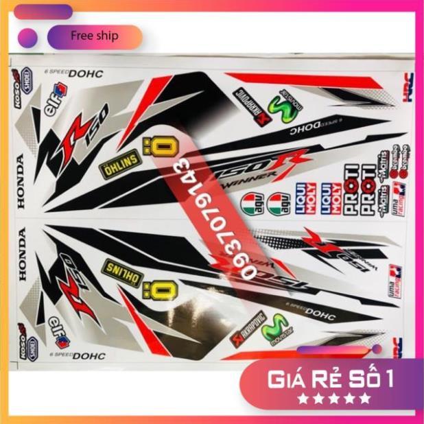 Tem rời winner chữ R dán xe trắng bảo hành màu sắc vĩnh viễn