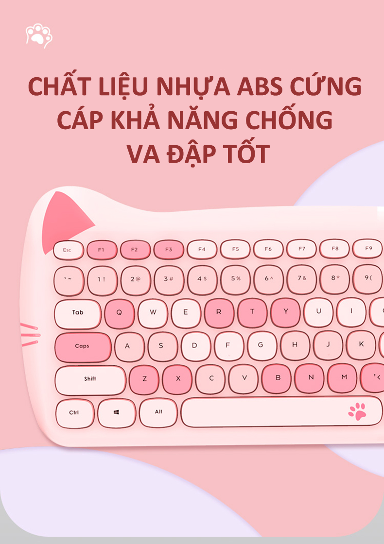 Bàn phím và chuột không dây Mofii thiết kế tai mèo đáng yêu phong cách nữ tính 84 nút hình socola độc lạ - Hàng Chính Hãng