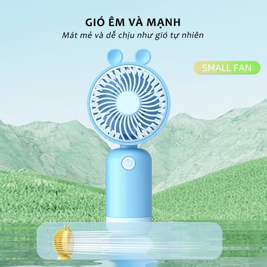 Quạt tích điện mini cầm tay sạc pin USB 3 cấp độ gió dung lượng pin 1200mAh tặng sticker dễ thương bh 6 tháng