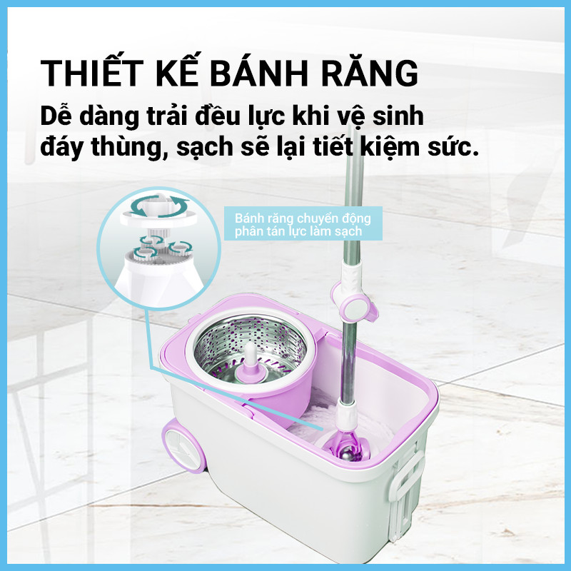 [Tặng bông lau] Cây lau nhà xoay siêu tốc mini MyJae Đài Loan kèm thùng xoay 360 độ thông minh lau sạch nhanh khô