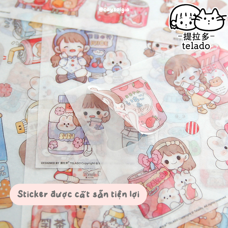 S67 - Set 5 tờ sticker washi/PET chống nước Abu ham ăn 4 dễ thương Telado trang trí sổ bullet journal, đồ dùng học tập - Giấy washi