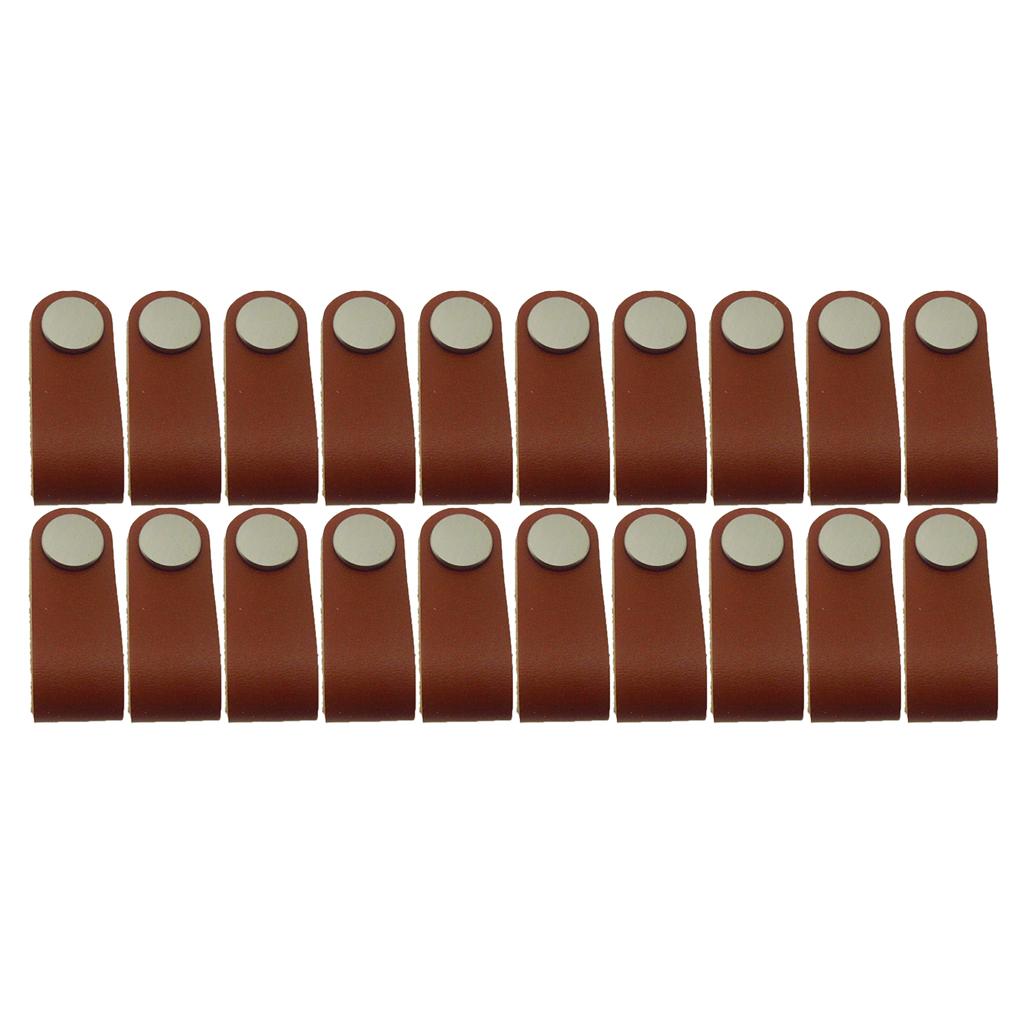 20x Leather Luggage Bags Handle Closet Wardrobe Drawers Door Pull Knob Brown