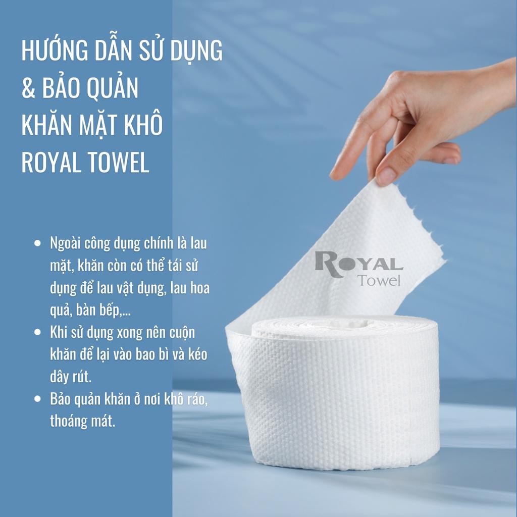 Khăn mặt khô Royal Towel dùng 1 lần lau khô lau ướt chất viscose, giấy lau mặt dùng 1 lần mềm mịn 80 khăn