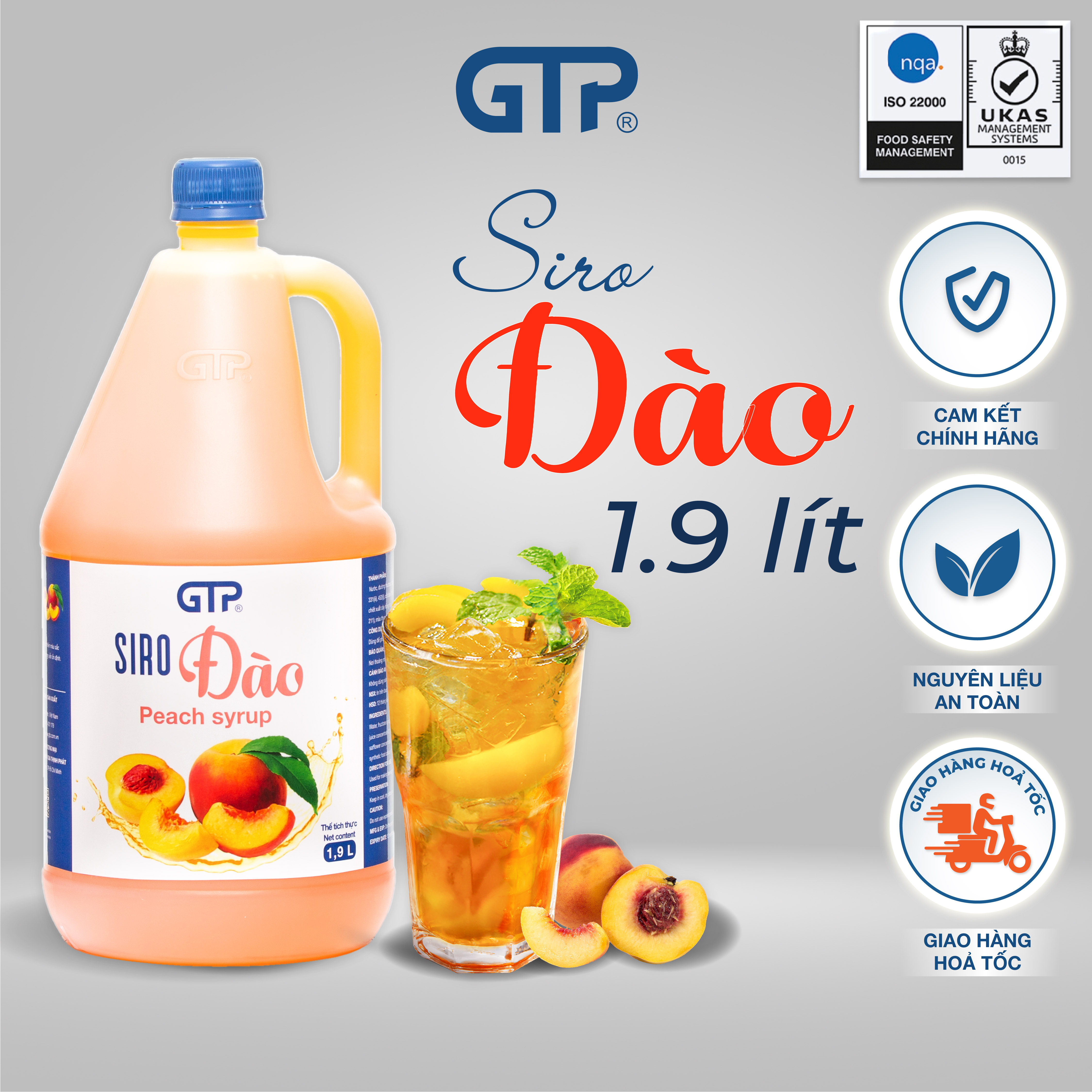 Siro Đào GTP - Chuyên dùng pha chế: Trà sữa, Trà trái cây, Cocktail, Mocktail…