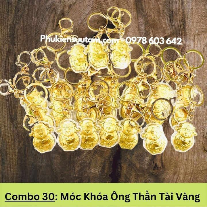 Combo 30 Móc Khóa Ông Thần Tài Vàng, kích thước: 17cmx9cm, màu vàng - SP005979