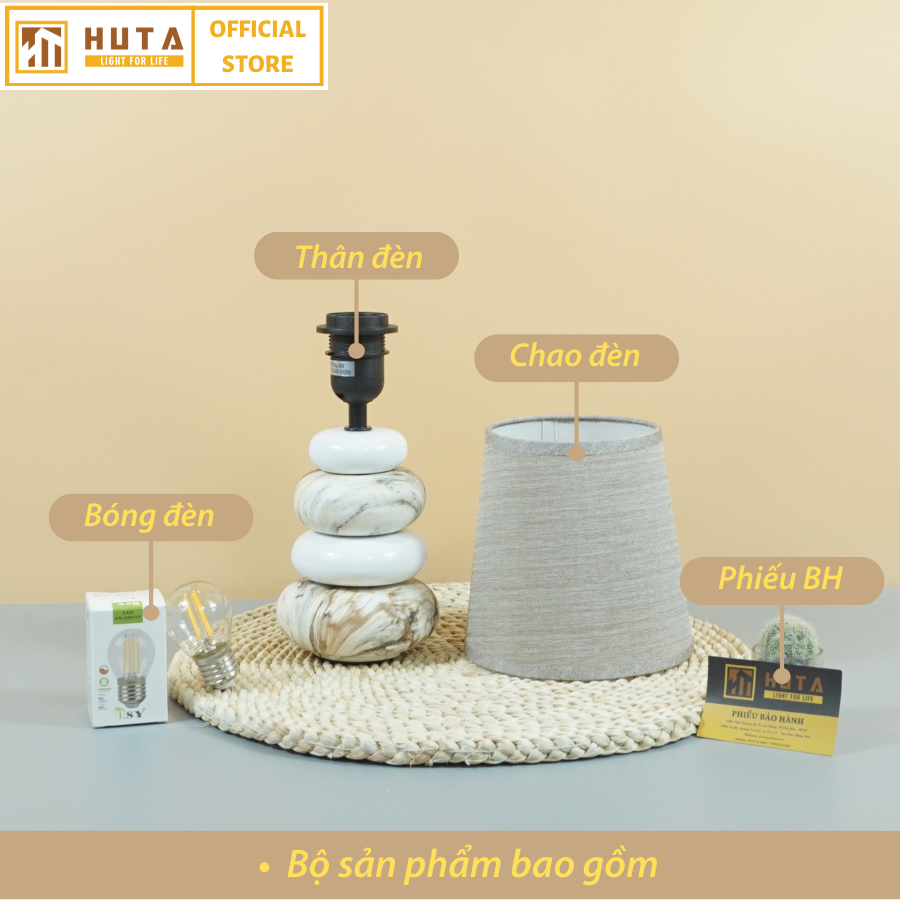 Đèn Ngủ Để Bàn HUTA S12 Đá Gốm Sứ Xếp Cân Bằng Độc Đáo, Decor Trang Trí Phòng Ngủ, Spa, Đọc Sách Đầu Giường Thư Giãn, Điều Chỉnh Độ Sáng, Bóng Led Sáng Vàng Tiết Kiệm Điện