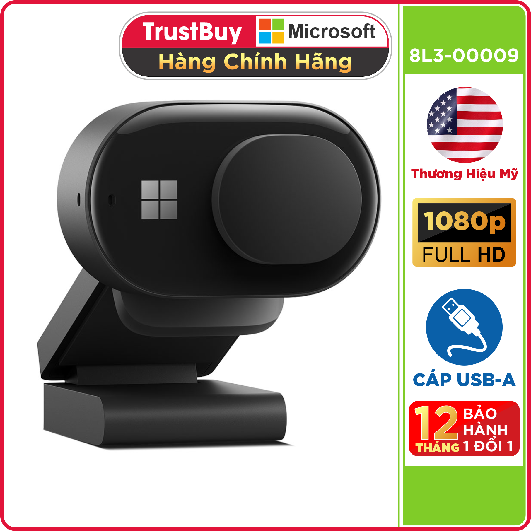 Webcam FullHD 1080p HDR Microsoft Modern Góc Rộng Đến 78 Độ - Hàng Chính Hãng