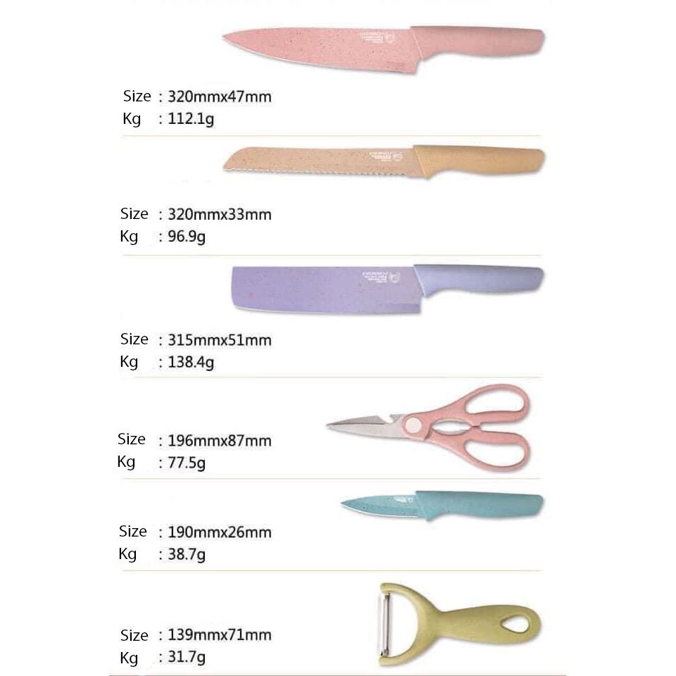 Bộ dao kéo 6 món Everrich Kitchen lúa mạch sịn sò siêu sắc bén - Set dao lúa mạch 6 món Everrich Kitchen