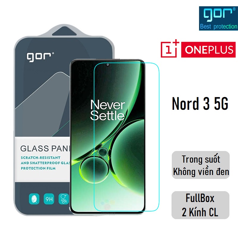 Bộ 2 Kính Cường Lực Gor cho Oneplus Nord 3 5G Trong Suốt, Không Viền Đen 9H Vát 2.5D - Fullbox.