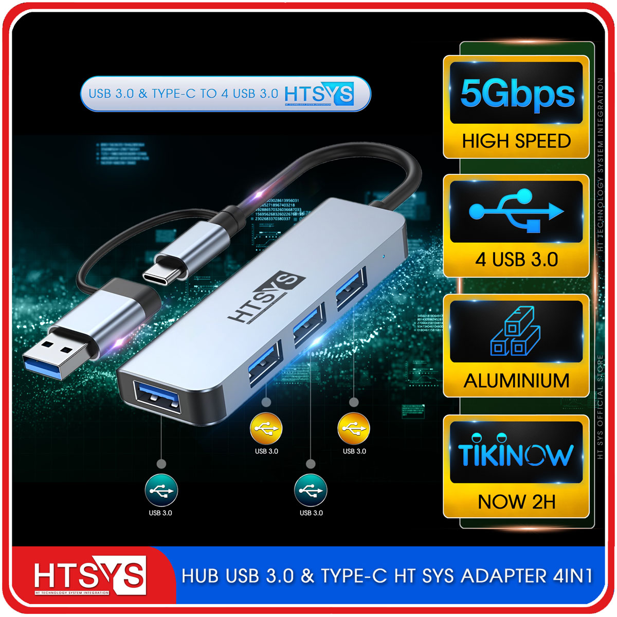 Hub Chuyển Đổi USB Type C HT SYS 4 in 1 To USB 3.0 - Hàng Chính Hãng