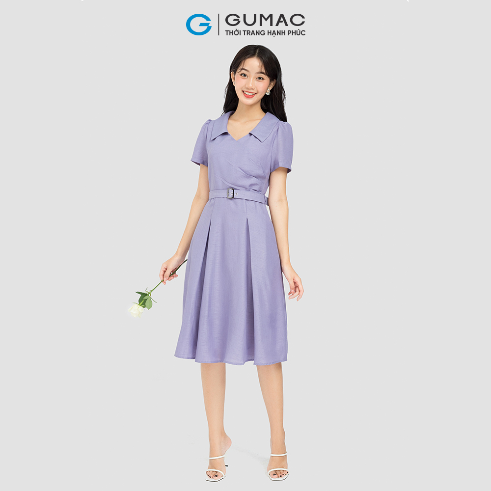 Đầm form A xếp ly eo phối dây eo GUMAC DC12054