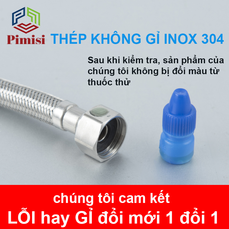 Dây cấp nước nóng lạnh inox 304 Pimisi chịu nhiệt độ cao làm ống dẫn nước cho vòi rửa mặt lavabo - bình nóng lạnh - bồn cầu - bồn tắm - vòi rửa bát với kích thước chiều dài 40-60-80-100-120-150 cm với 2 đầu ren 21 | Chính hãng