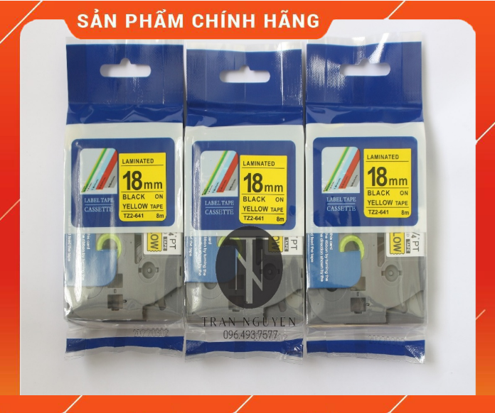 [Combo 3 hộp] Nhãn In đa lớp Tz2-641 - Đen nền vàng 18mm x 8m - Hàng nhập khẩu