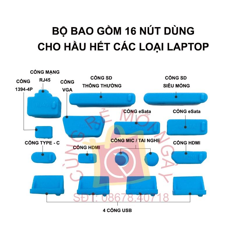 Bộ Nút Chống Bụi Silicon Cho Laptop, Macbook (16 Nút) có nút Type C