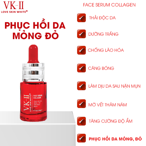 Tinh chất dưỡng phục hồi da mỏng đỏ, dị ứng VK-II Love Skin White Face Serum Collagen 15ml